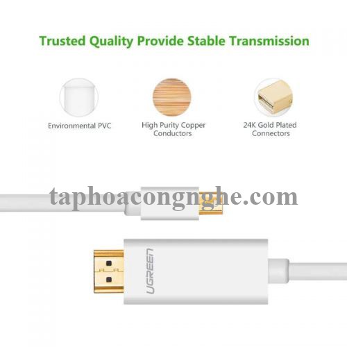 Ugreen 10419 3M màu Trắng Cáp chuyển đổi Mini DP sang HDMI hỗ trợ phân phải 1080P MD101 30010419